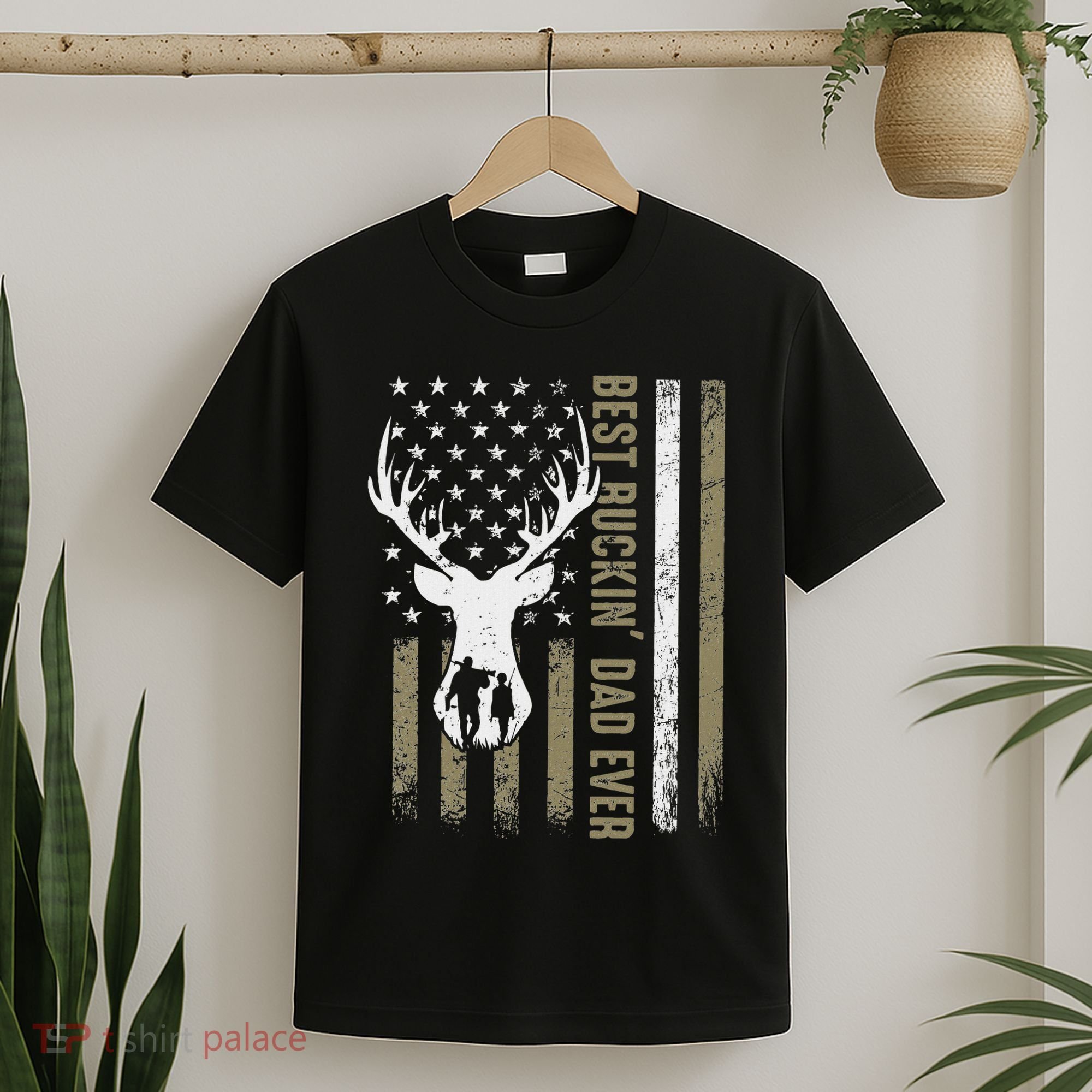 Best Buckin Dad Ever Deer Hunting Fathers Day American Flag T-Shirt