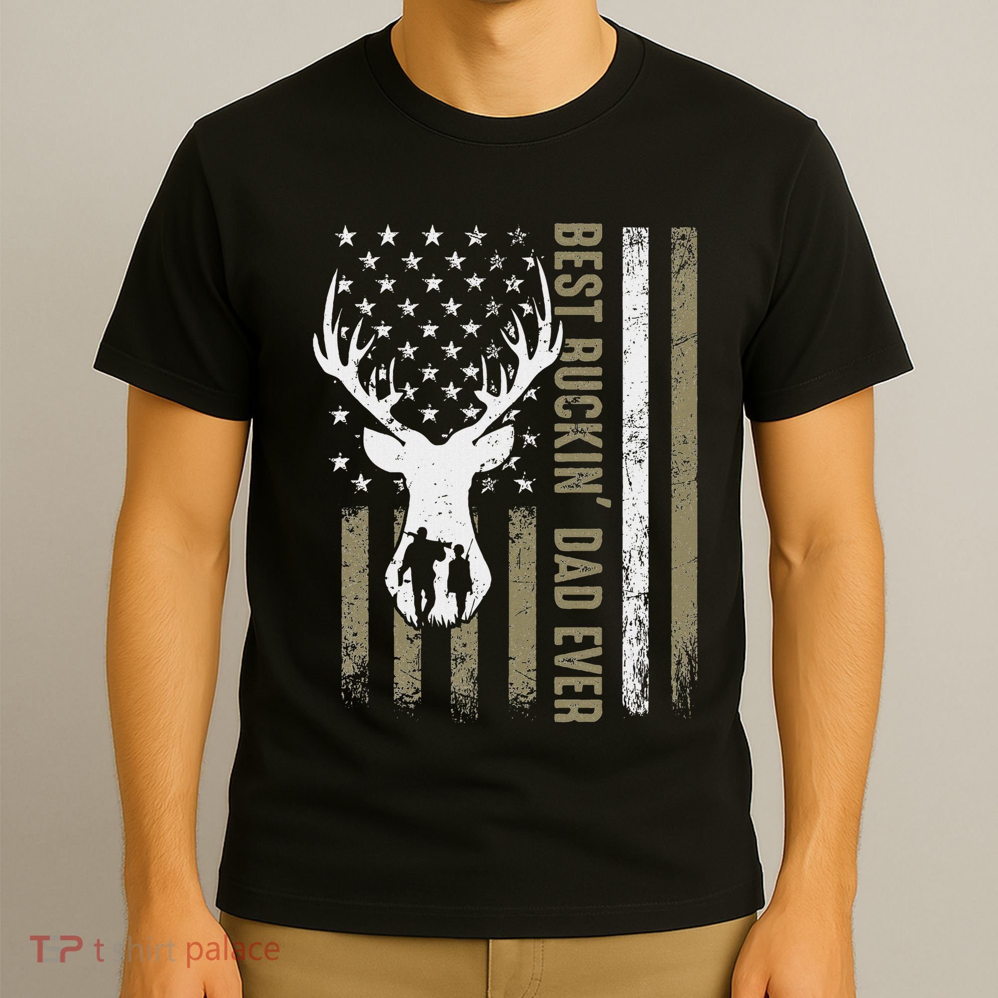 Best Buckin Dad Ever Deer Hunting Fathers Day American Flag T-Shirt
