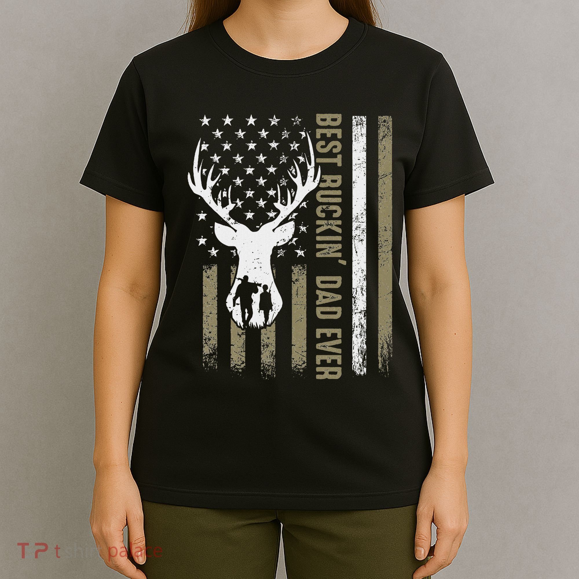 Best Buckin Dad Ever Deer Hunting Fathers Day American Flag T-Shirt