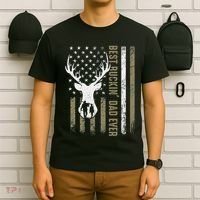 Best Buckin Dad Ever Deer Hunting Fathers Day American Flag T-Shirt thumb 6