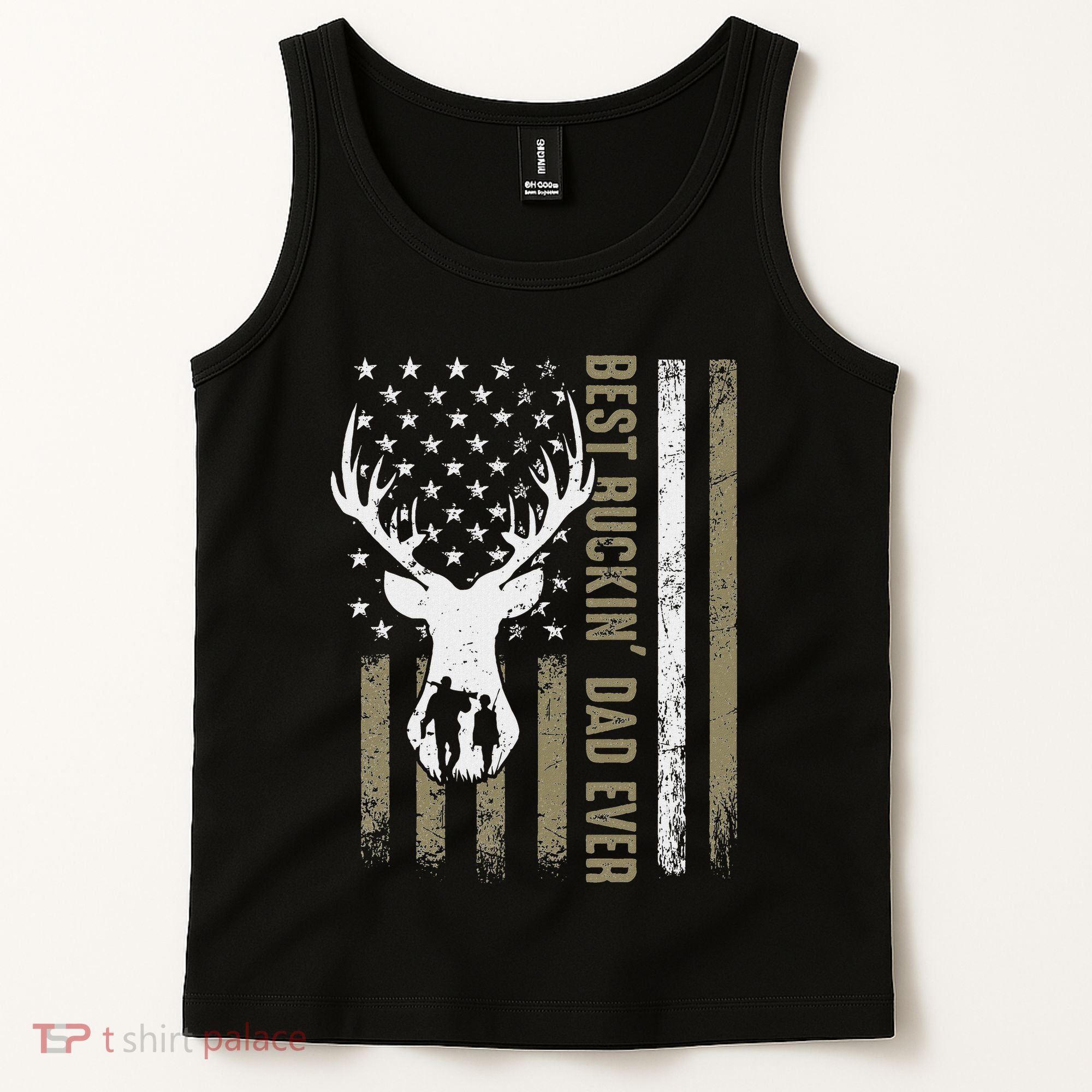 Best Buckin Dad Ever Deer Hunting Fathers Day American Flag Tank Top