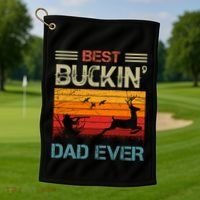 Best Buckin Dad Ever Deer Hunters Christmas Dad Funny Gift Golf Towel thumb 1