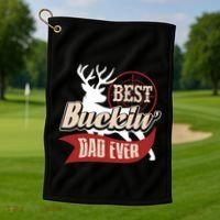 Best Buckin Dad Ever Hunting Gift Fathers Day Gift Idea Gift Golf Towel thumb 1