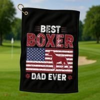 Best Boxer Dad Ever American Flag Dog Dad Golf Towel thumb 1