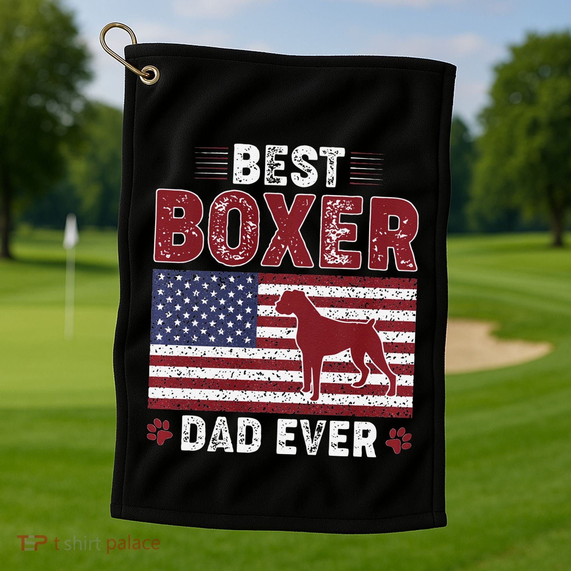 Best Boxer Dad Ever American Flag Dog Dad Golf Towel