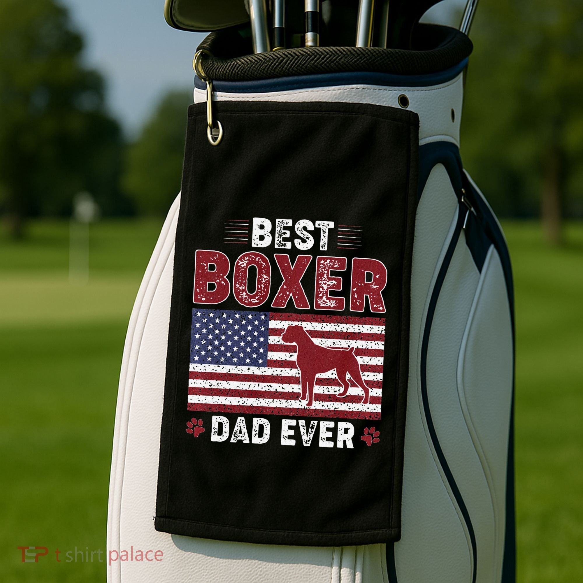 Best Boxer Dad Ever American Flag Dog Dad Golf Towel