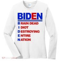 Biden Brain Dead Idiot Destroying Entire Nation Women's Long Sleeve Shirt thumb 0
