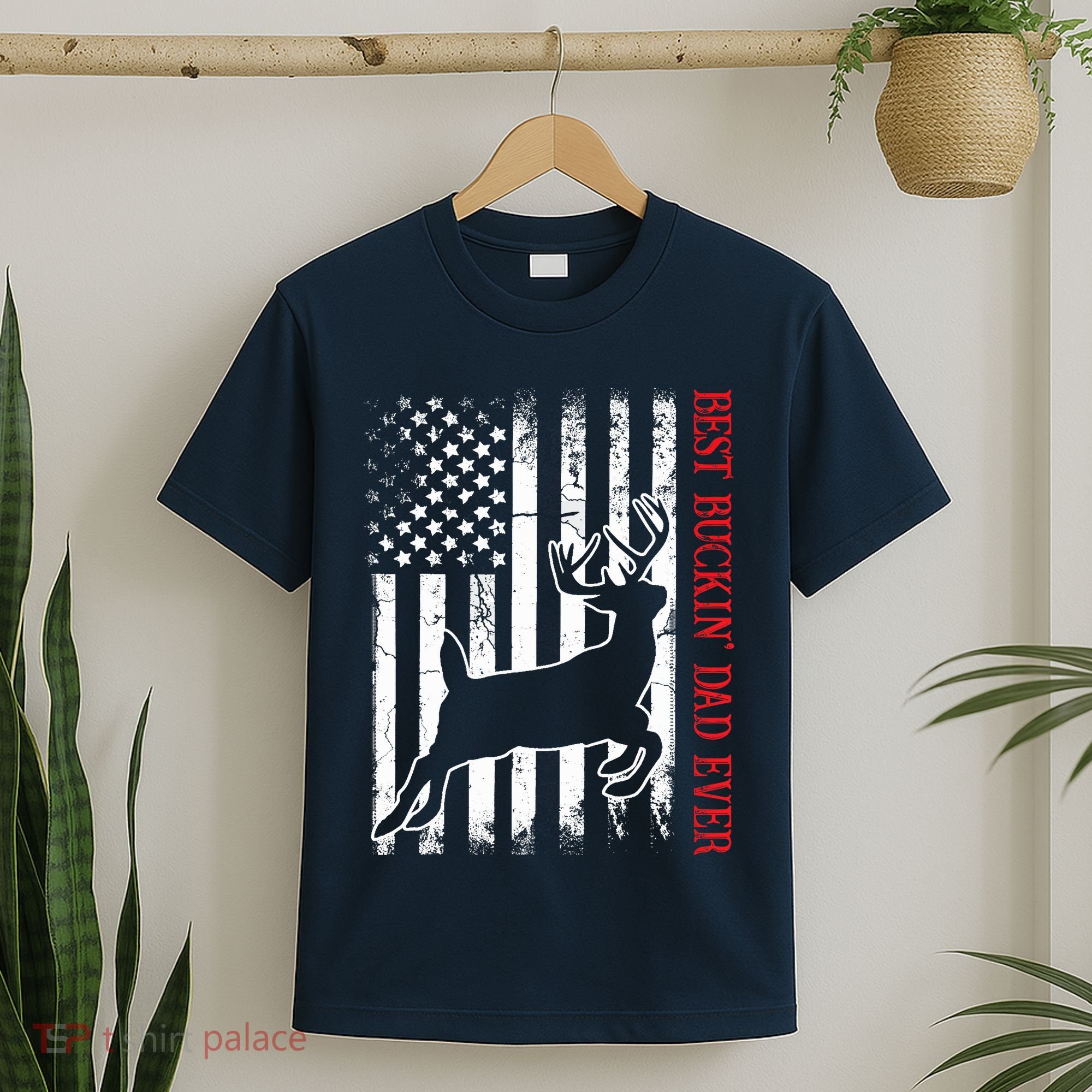 Best Buckin Dad Ever American Flag Deer Hunting T-Shirt