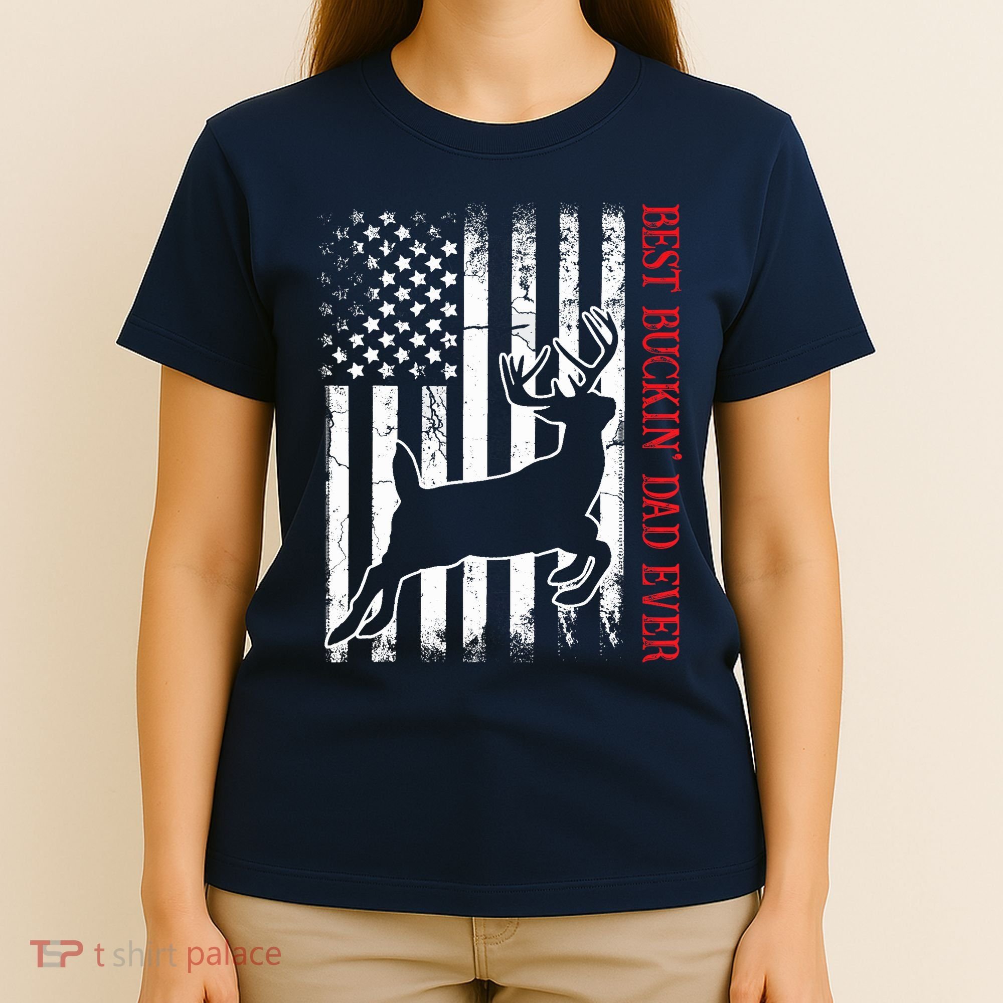 Best Buckin Dad Ever American Flag Deer Hunting T-Shirt