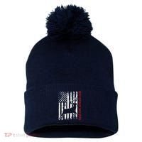Best Buckin Dad Ever American Flag Deer Hunting Pom Pom 12in Knit Beanie thumb 0