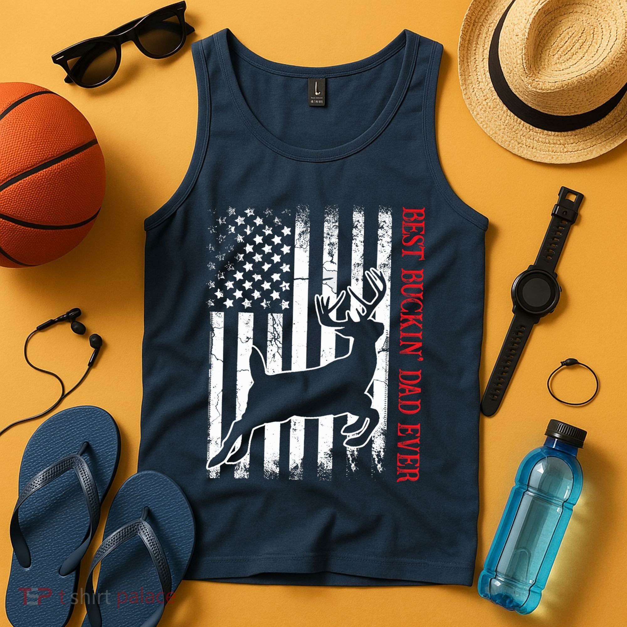Best Buckin Dad Ever American Flag Deer Hunting Tank Top