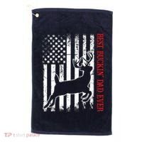 Best Buckin Dad Ever American Flag Deer Hunting Golf Towel thumb 0