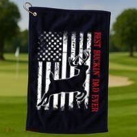 Best Buckin Dad Ever American Flag Deer Hunting Golf Towel thumb 1