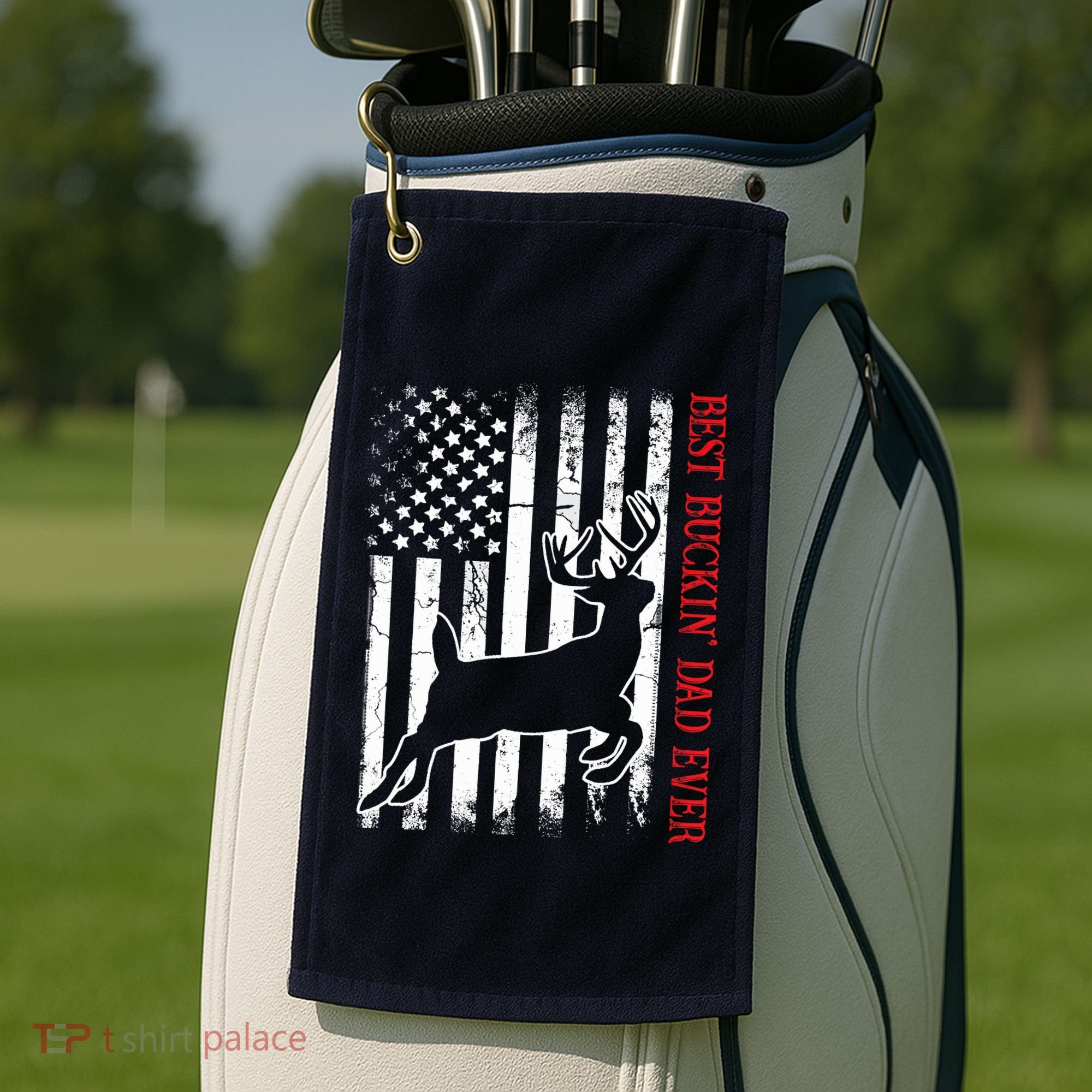Best Buckin Dad Ever American Flag Deer Hunting Golf Towel