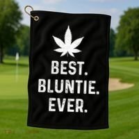 Best Bluntie Ever Funny Stoner Aunt Auntie Marijuana Weed Great Gift Golf Towel thumb 1