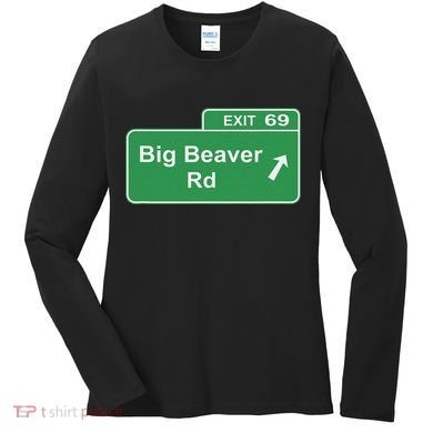 Big Beaver Exit 69 Sign Detroit Women's Long Sleeve Shirt