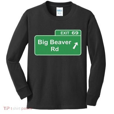 Big Beaver Exit 69 Sign Detroit Kids Long Sleeve Shirt