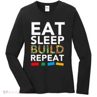 Building Blocks Eat Sleep Build Repeat Women's Long Sleeve Shirt thumb 0