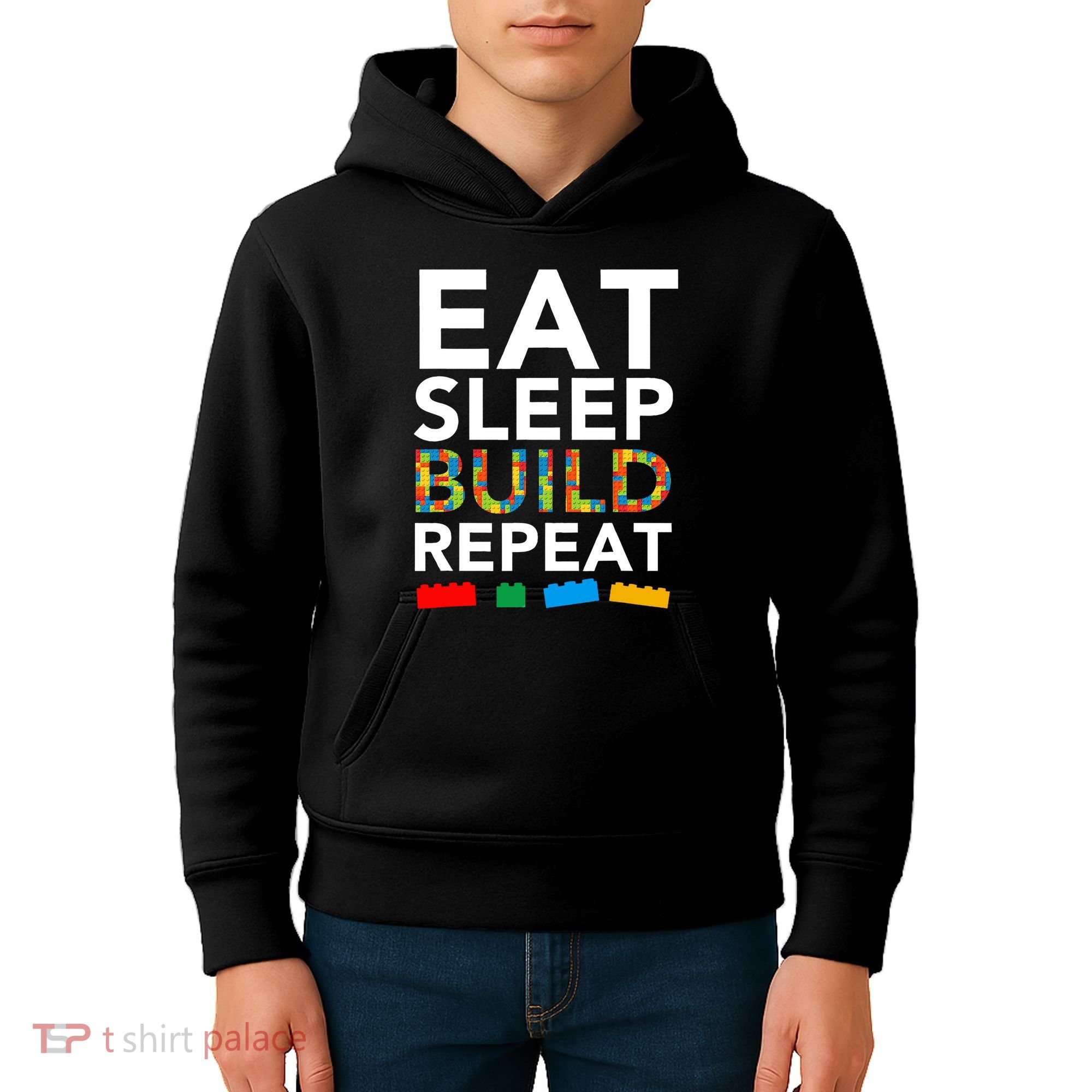 Building Blocks Eat Sleep Build Repeat Kids Hoodie