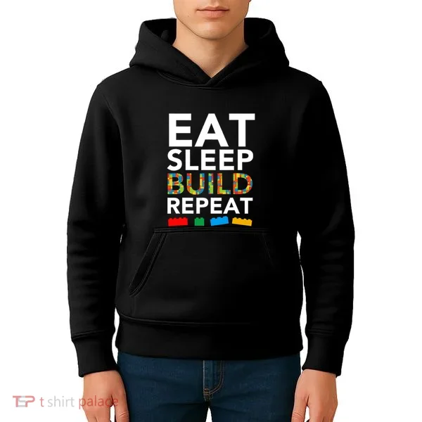 Building Blocks Eat Sleep Build Repeat Kids Hoodie