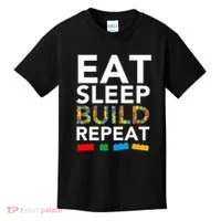 Building Blocks Eat Sleep Build Repeat Kids T-Shirt thumb 0