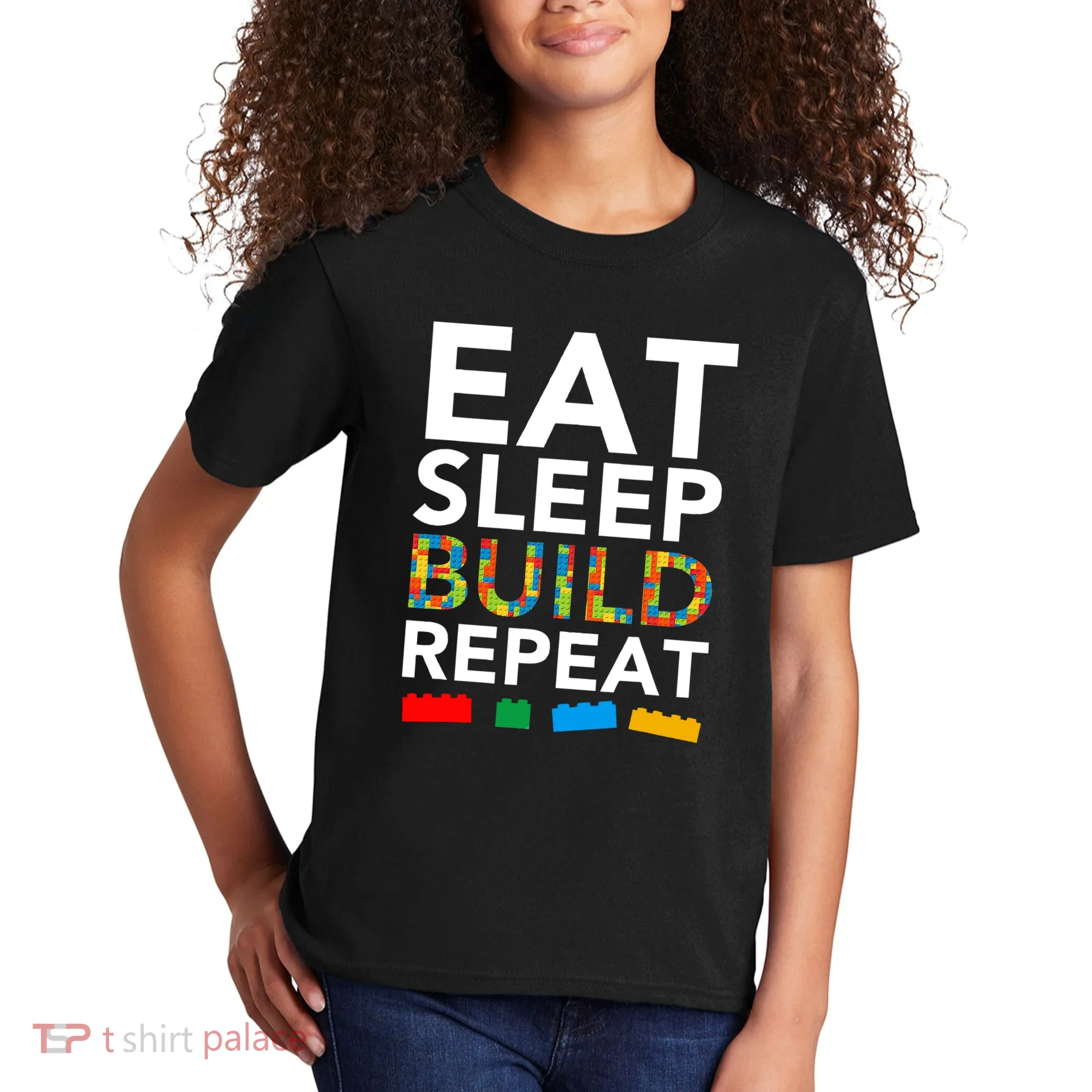Building Blocks Eat Sleep Build Repeat Kids T-Shirt