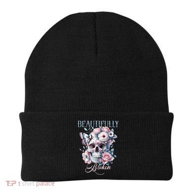 Beautifully Broken Funny Distressed Meme Christian Quote Beanie