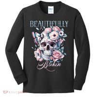 Beautifully Broken Funny Distressed Meme Christian Quote Kids Long Sleeve Shirt thumb 0