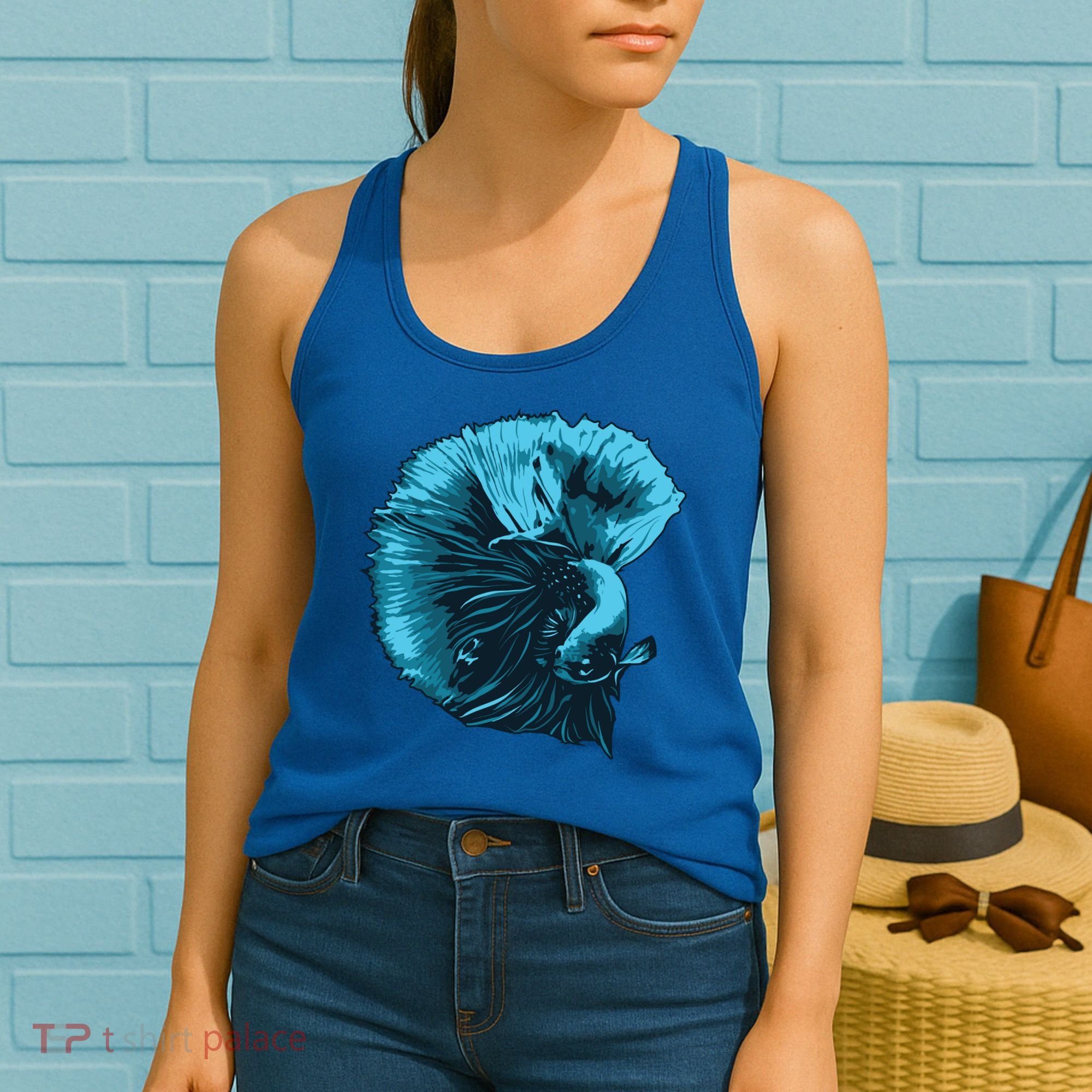 Blue Betta Fish And Siamese Fighting Fish Aquarium Owner Funny Gift Women's Tank Top