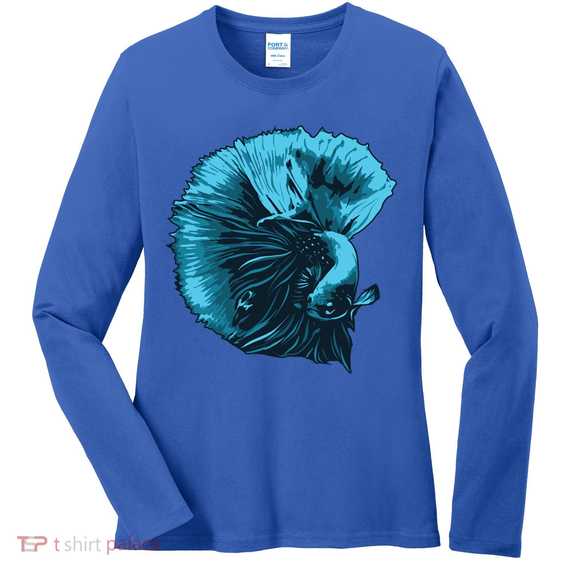 Blue Betta Fish And Siamese Fighting Fish Aquarium Owner Funny Gift Women's Long Sleeve Shirt