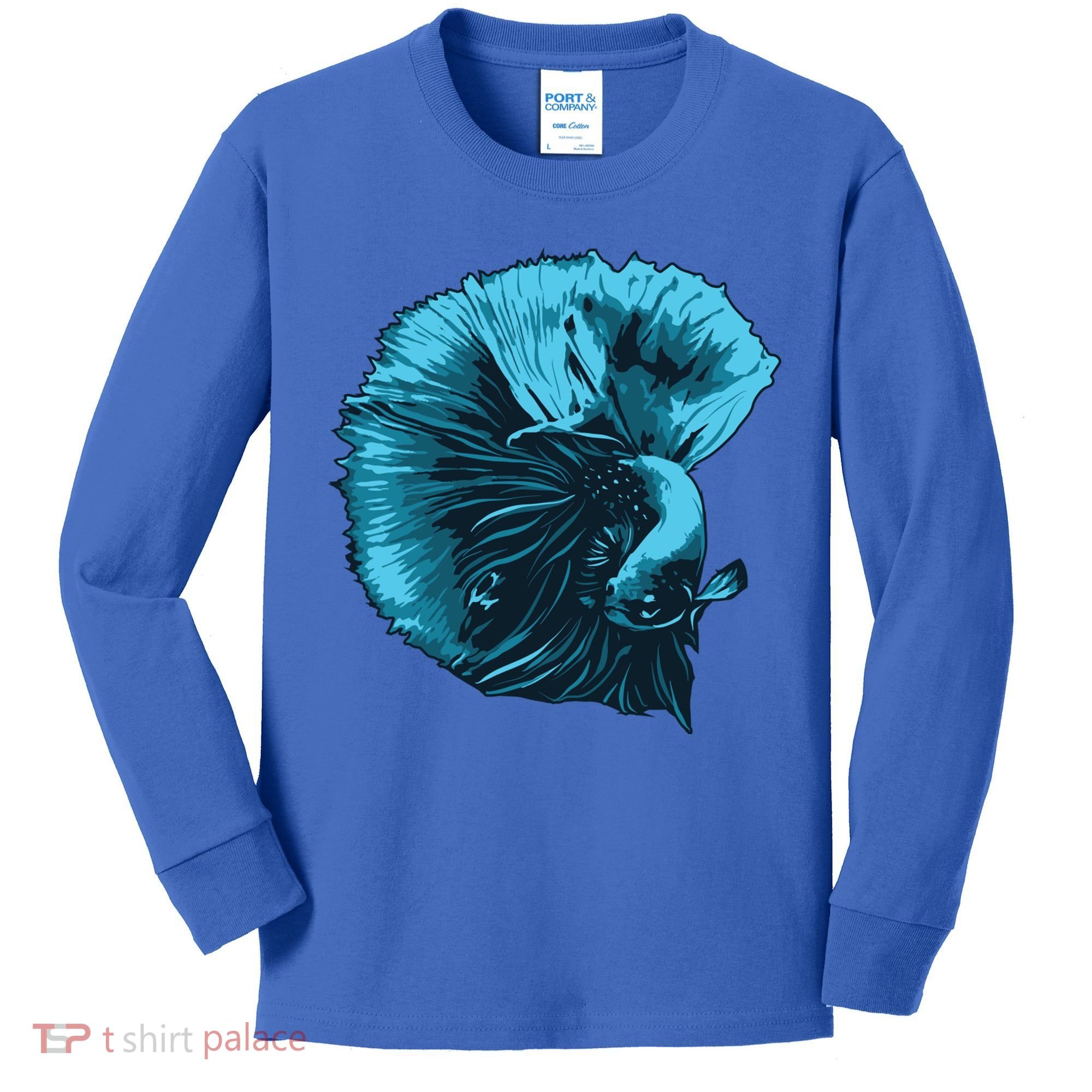 Blue Betta Fish And Siamese Fighting Fish Aquarium Owner Funny Gift Kids Long Sleeve Shirt
