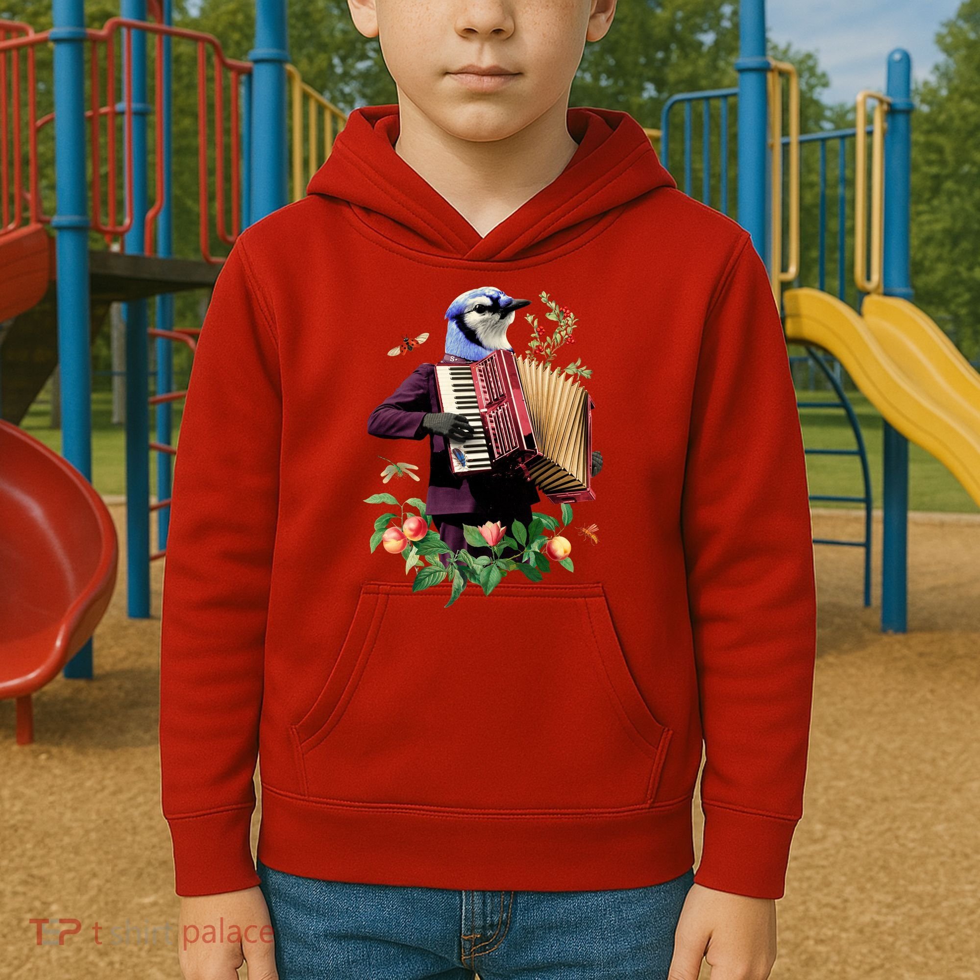 Blue Bird Fancy Animal Musician Kids Hoodie