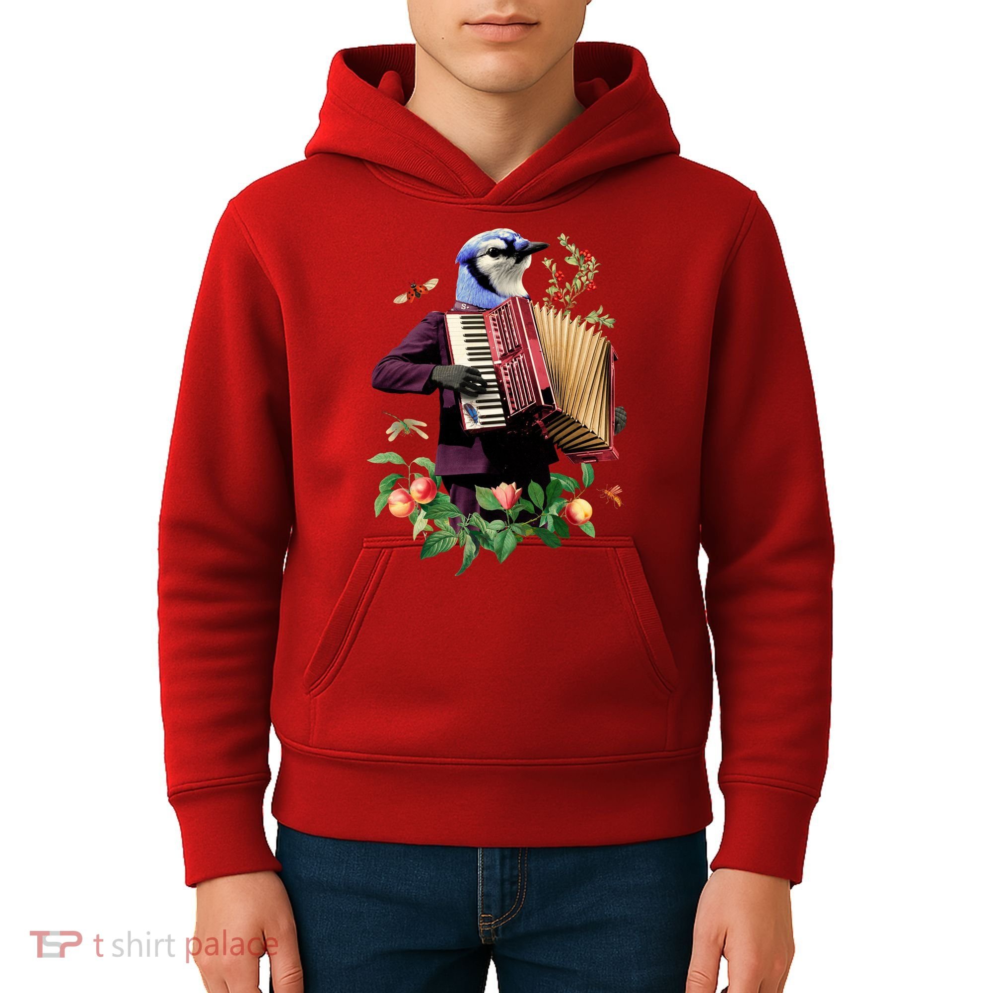 Blue Bird Fancy Animal Musician Kids Hoodie