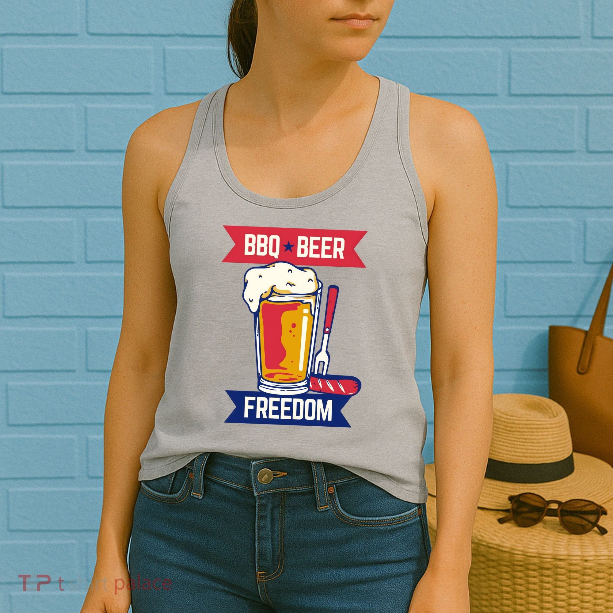 BBQ Beer Freedom America USA Party Summer Women's Tank Top
