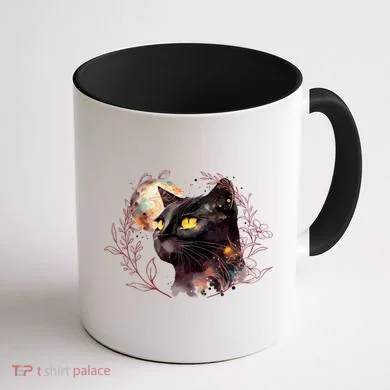 Beautiful Boho Floral Cat Coffee Mug back