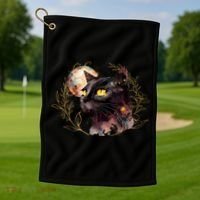 Beautiful Boho Floral Cat Golf Towel thumb 1
