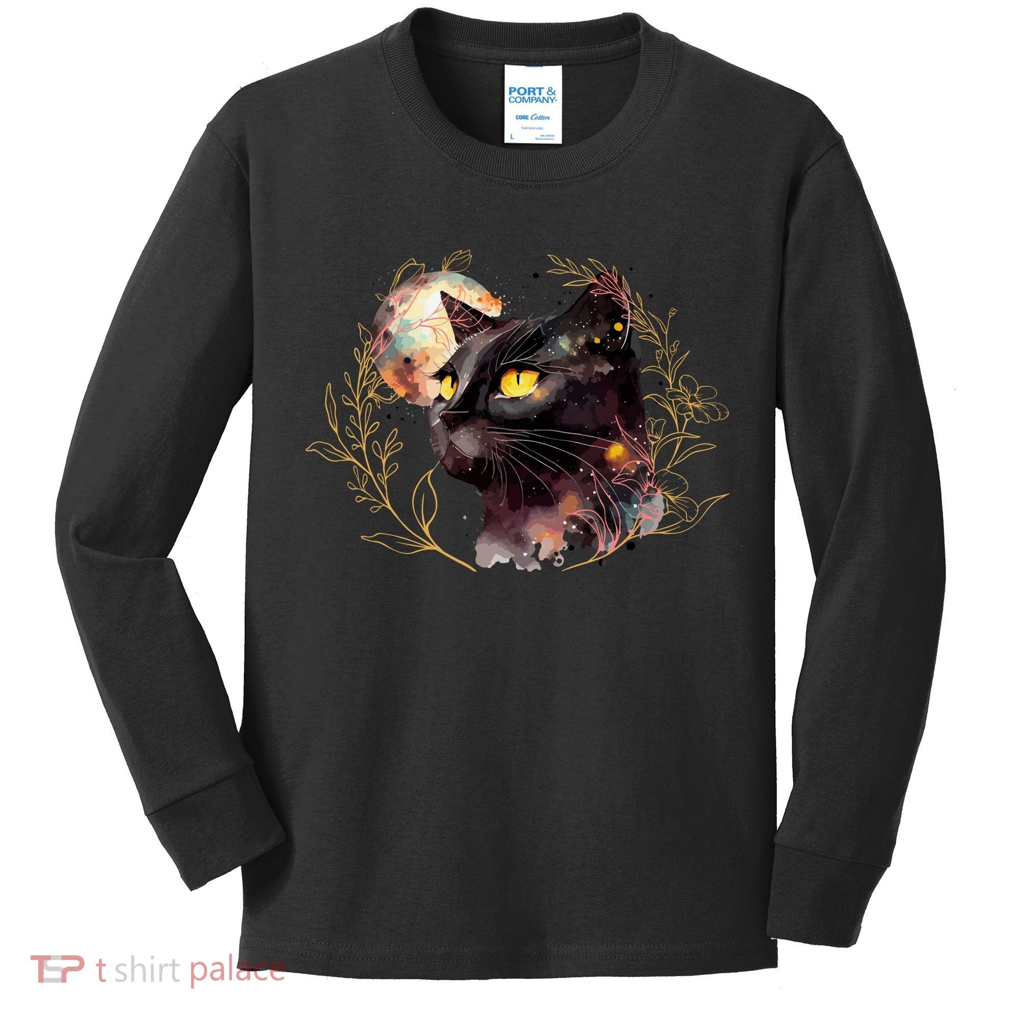 Beautiful Boho Floral Cat Kids Long Sleeve Shirt