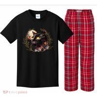 Beautiful Boho Floral Cat Kids Plaid Pajama Set thumb 0