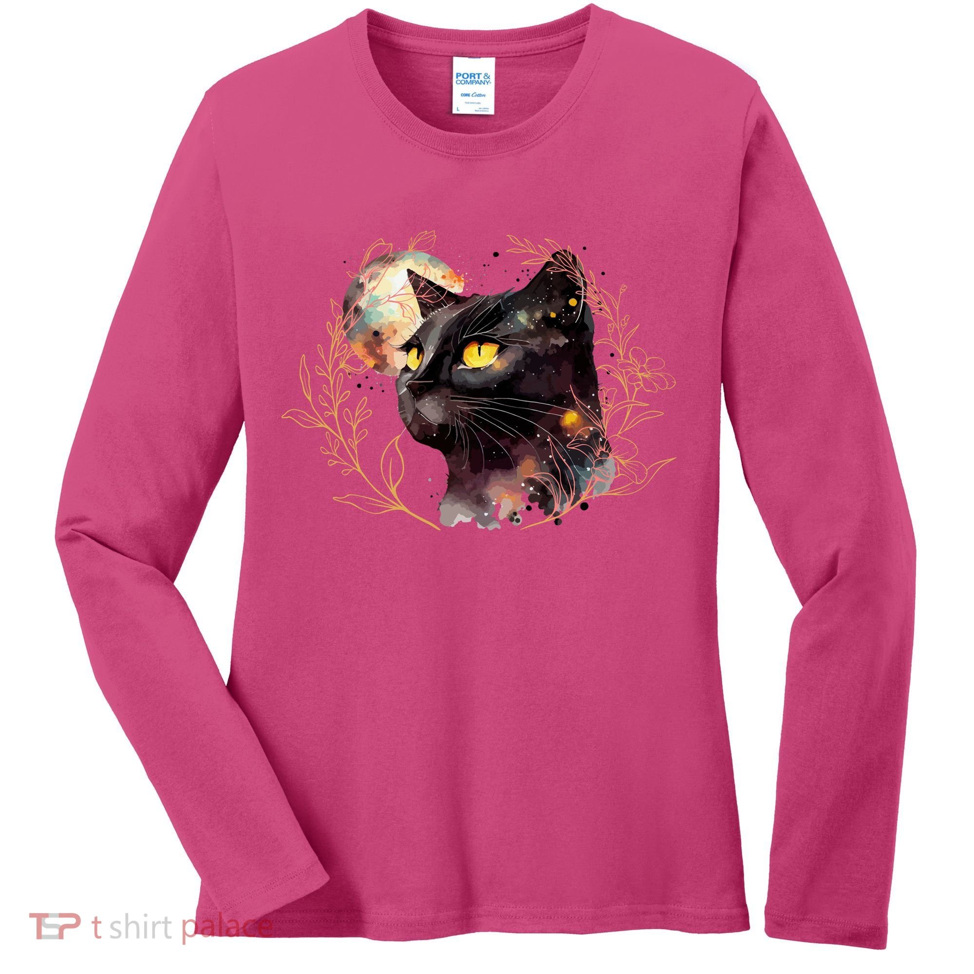 Beautiful Boho Floral Cat Women's Long Sleeve Shirt