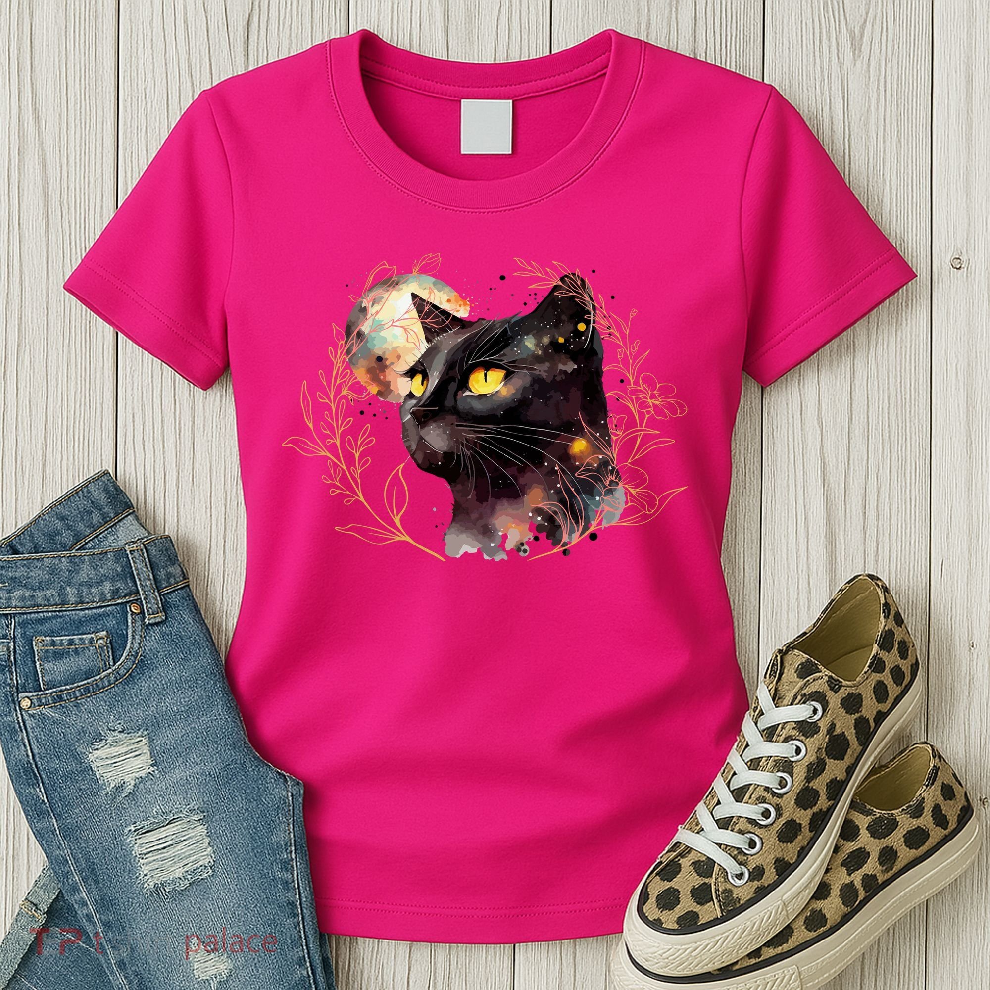 Beautiful Boho Floral Cat Women's T-Shirt