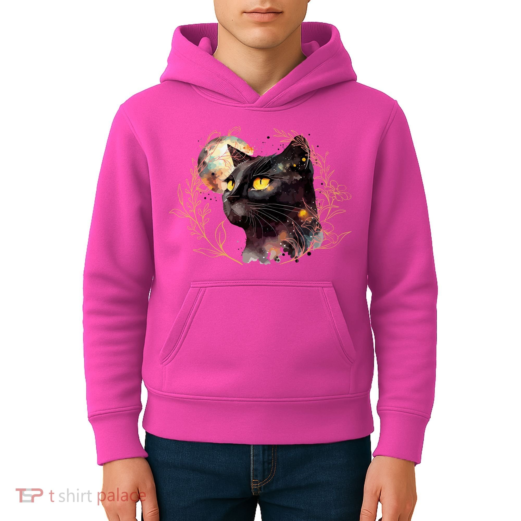 Beautiful Boho Floral Cat Kids Hoodie