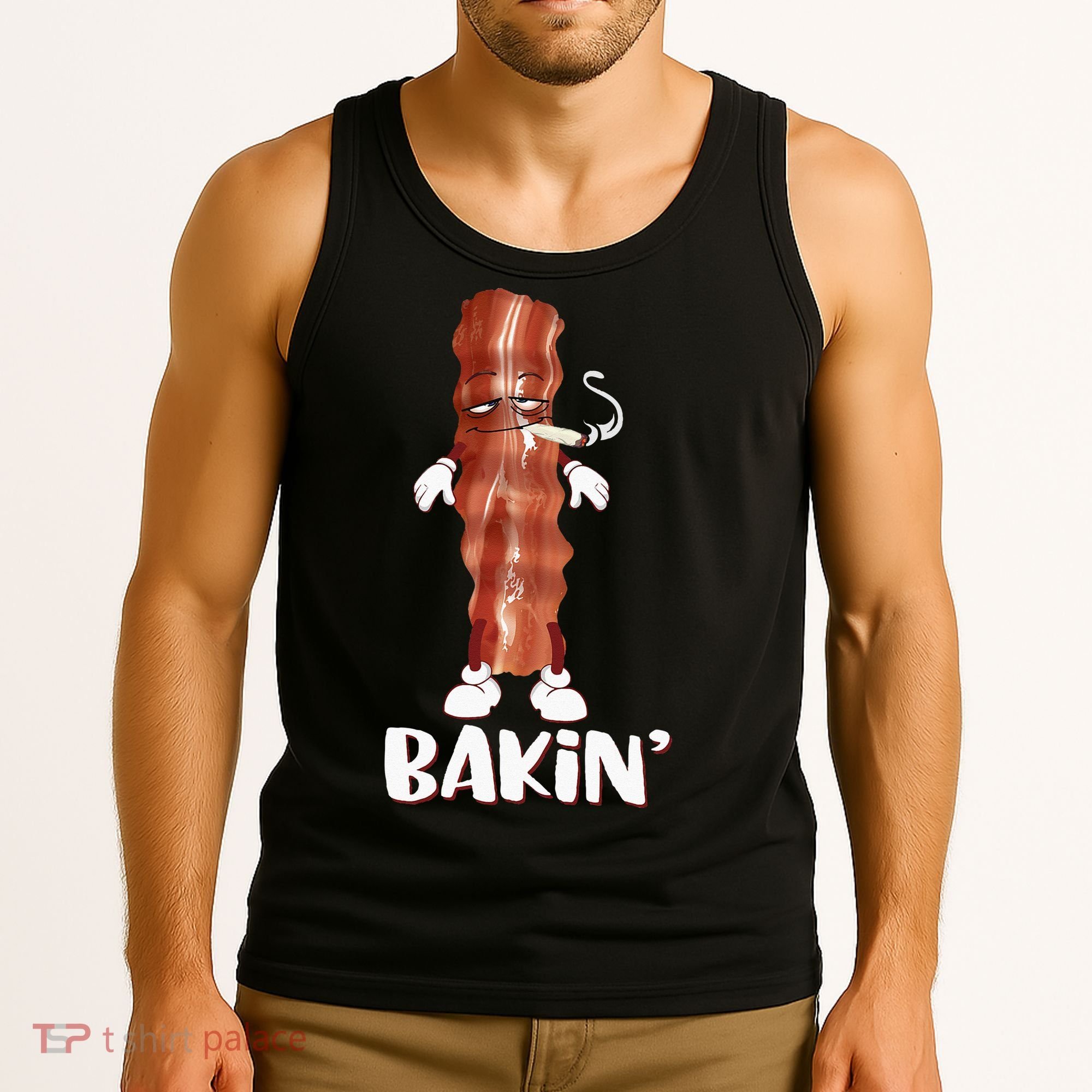 Bakin Bacon Funny 420 Marijuana Smoke Weed Pot Tank Top