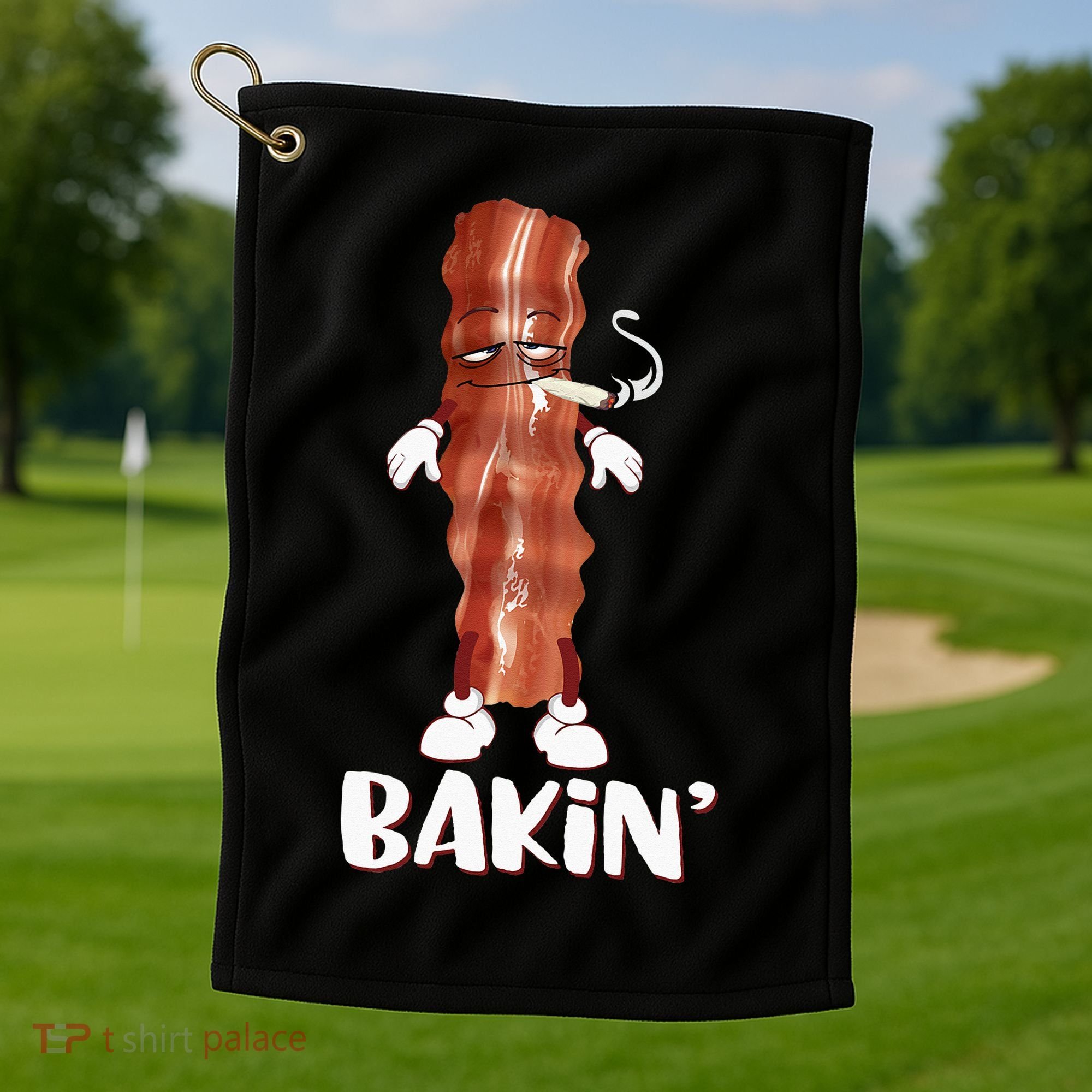 Bakin Bacon Funny 420 Marijuana Smoke Weed Pot Golf Towel