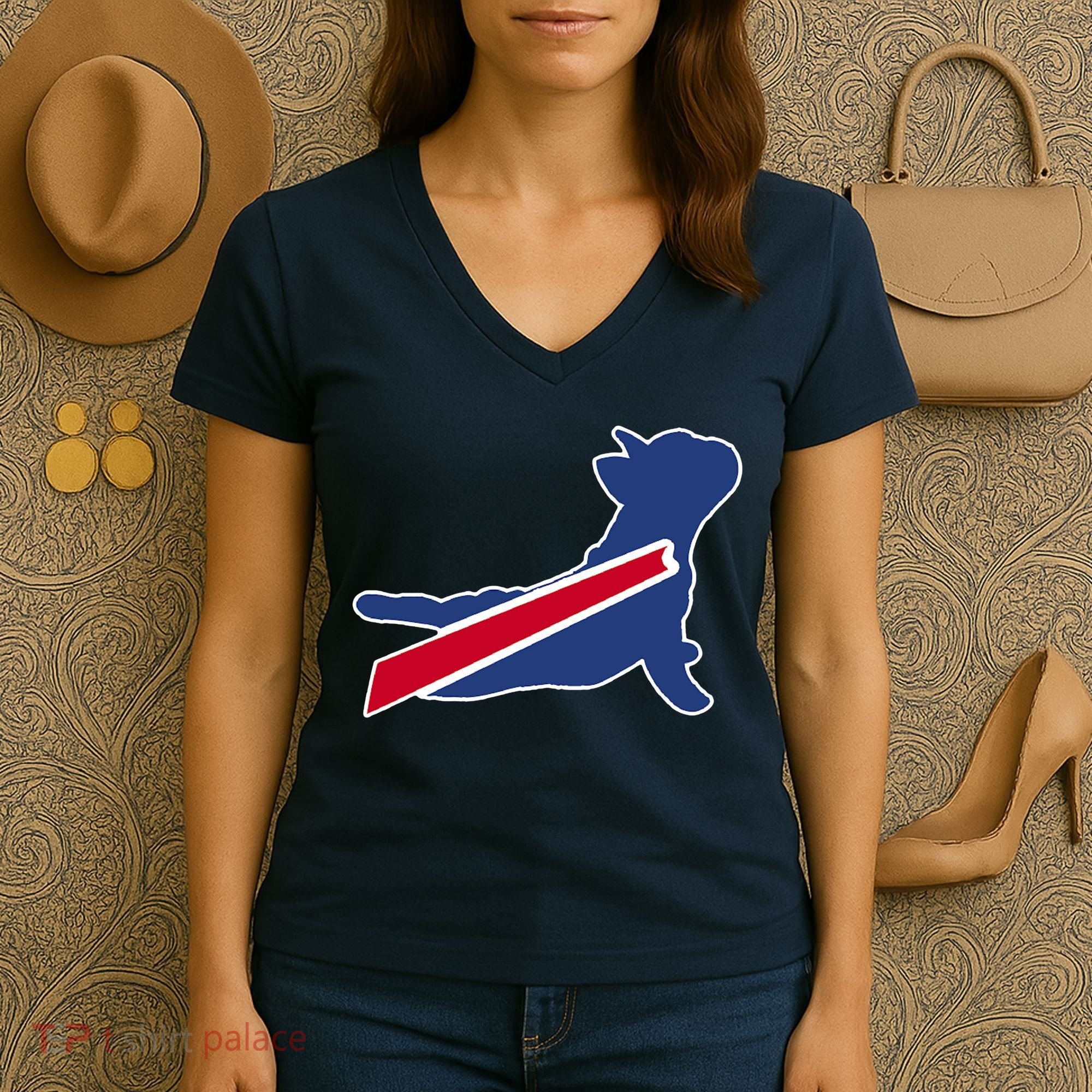 Buffalo French Bulldog Women's V-Neck T-Shirt