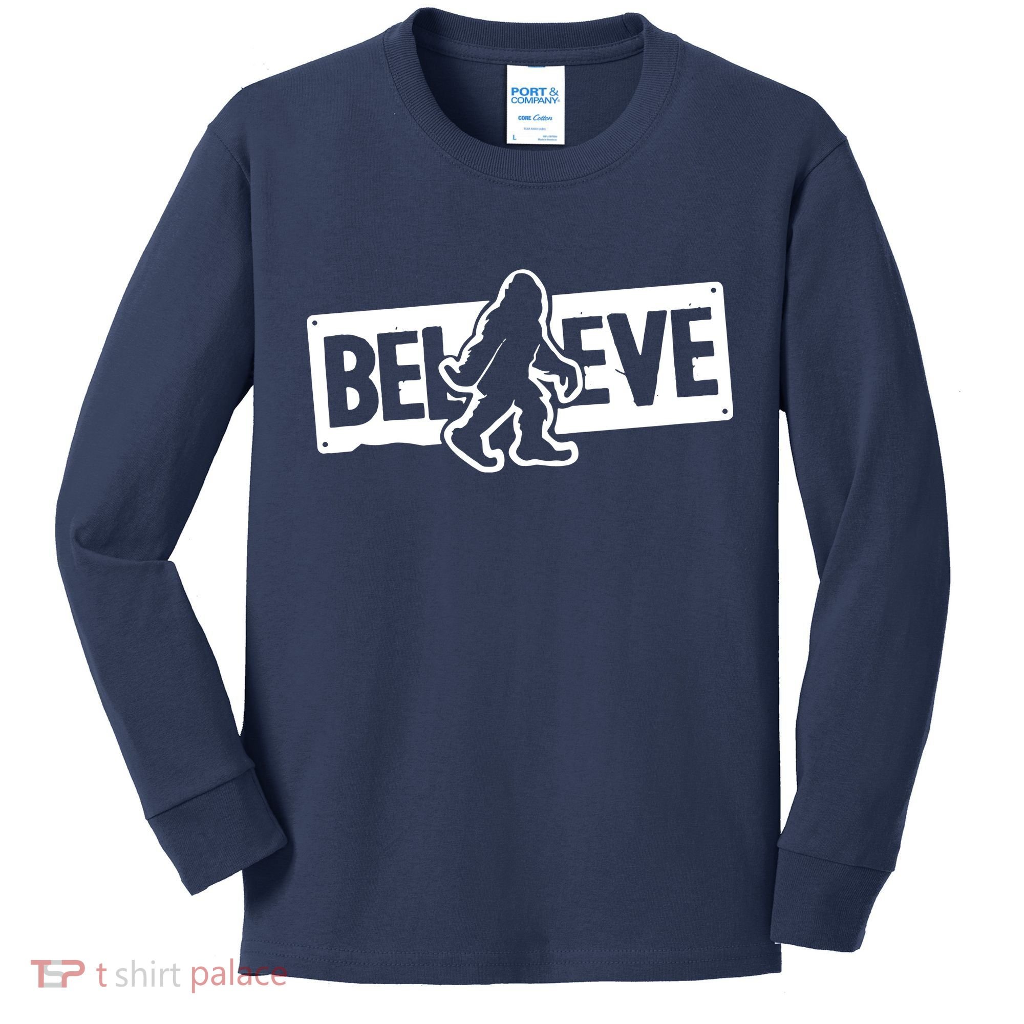 Believe Big Foot Sasquatch Bigfoot Kids Long Sleeve Shirt