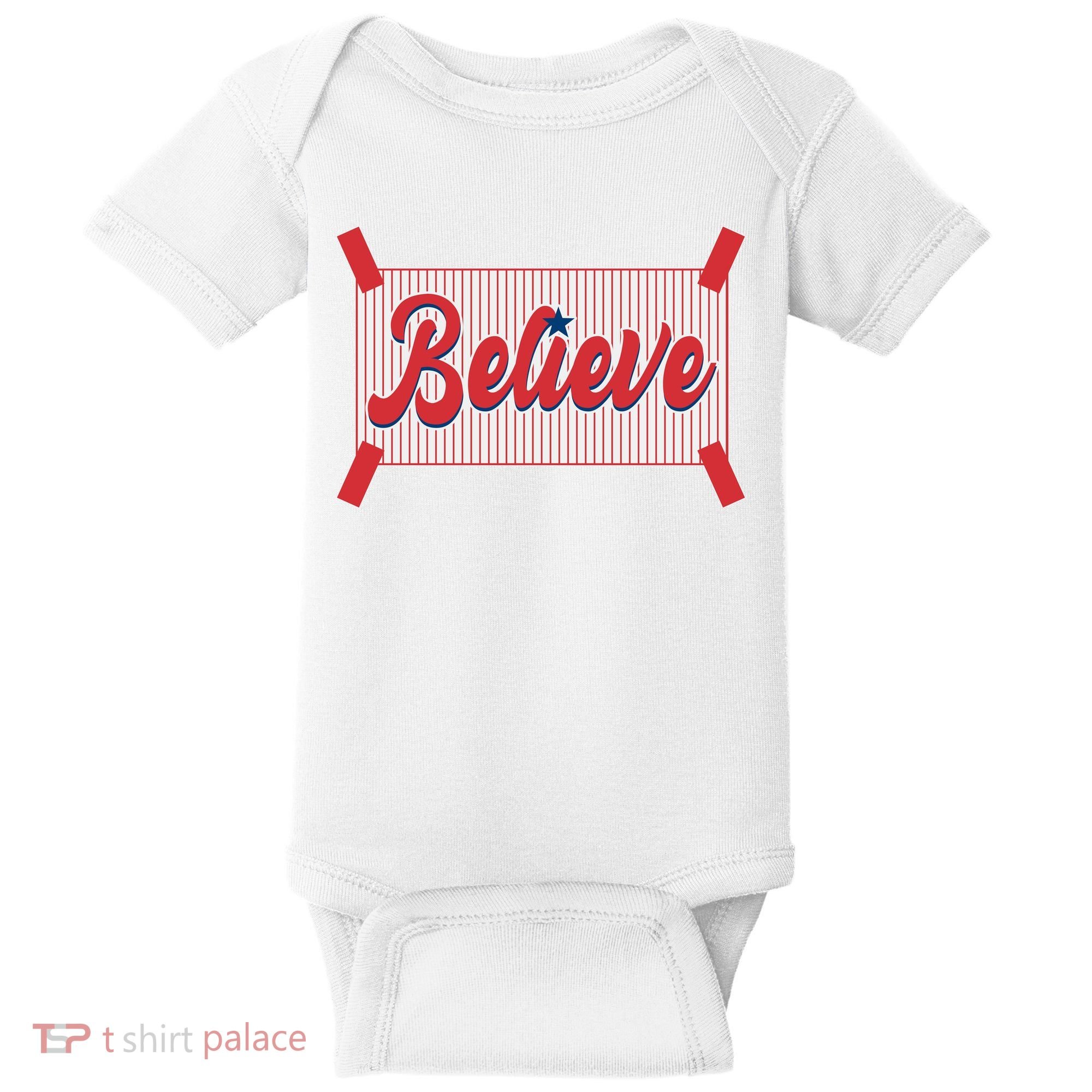 Believe Baseball Fan Philadelphia Baseball Baby Bodysuit