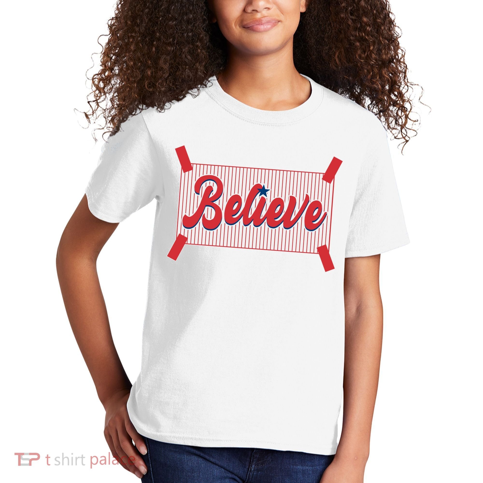 Believe Baseball Fan Philadelphia Baseball Kids T-Shirt