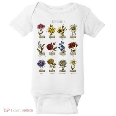 Botanical Birth Flower Vintage Flowers Floral Baby Bodysuit