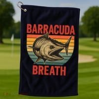 Barracuda Breath Funny Fishing Golf Towel thumb 1