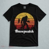 Bassquatch Bigfoot Fishing Outdoor Retro Sunset T-Shirt thumb 5